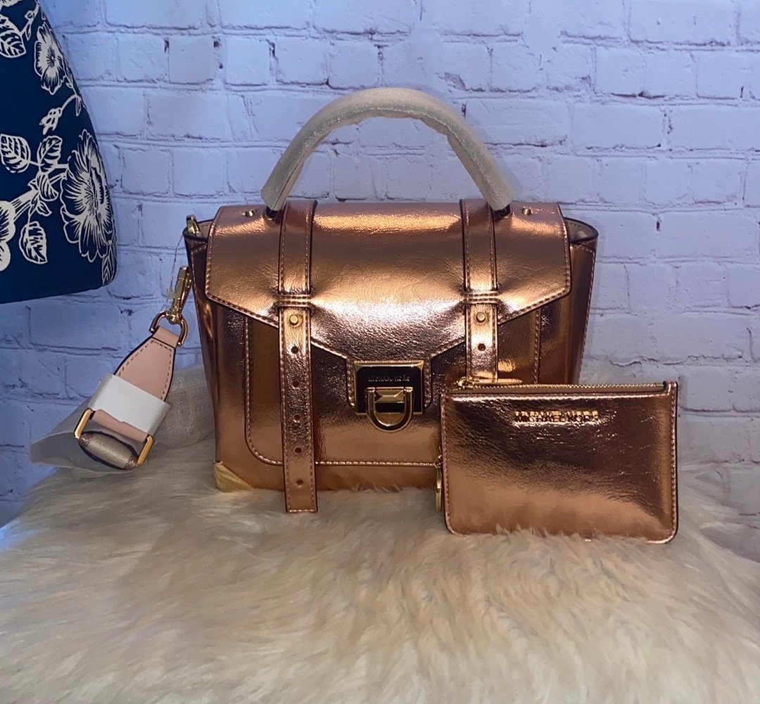 Michael Kors MANHATTAN Satchel/JET SET TRAVEL TZ Coinpouch 2pc Set