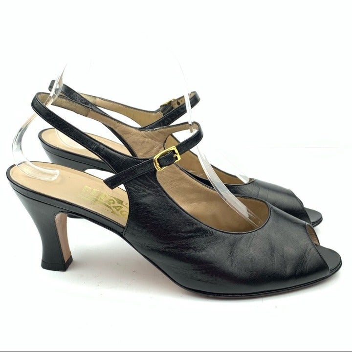 Salvatore Ferragamo heels size 8.5 black leather