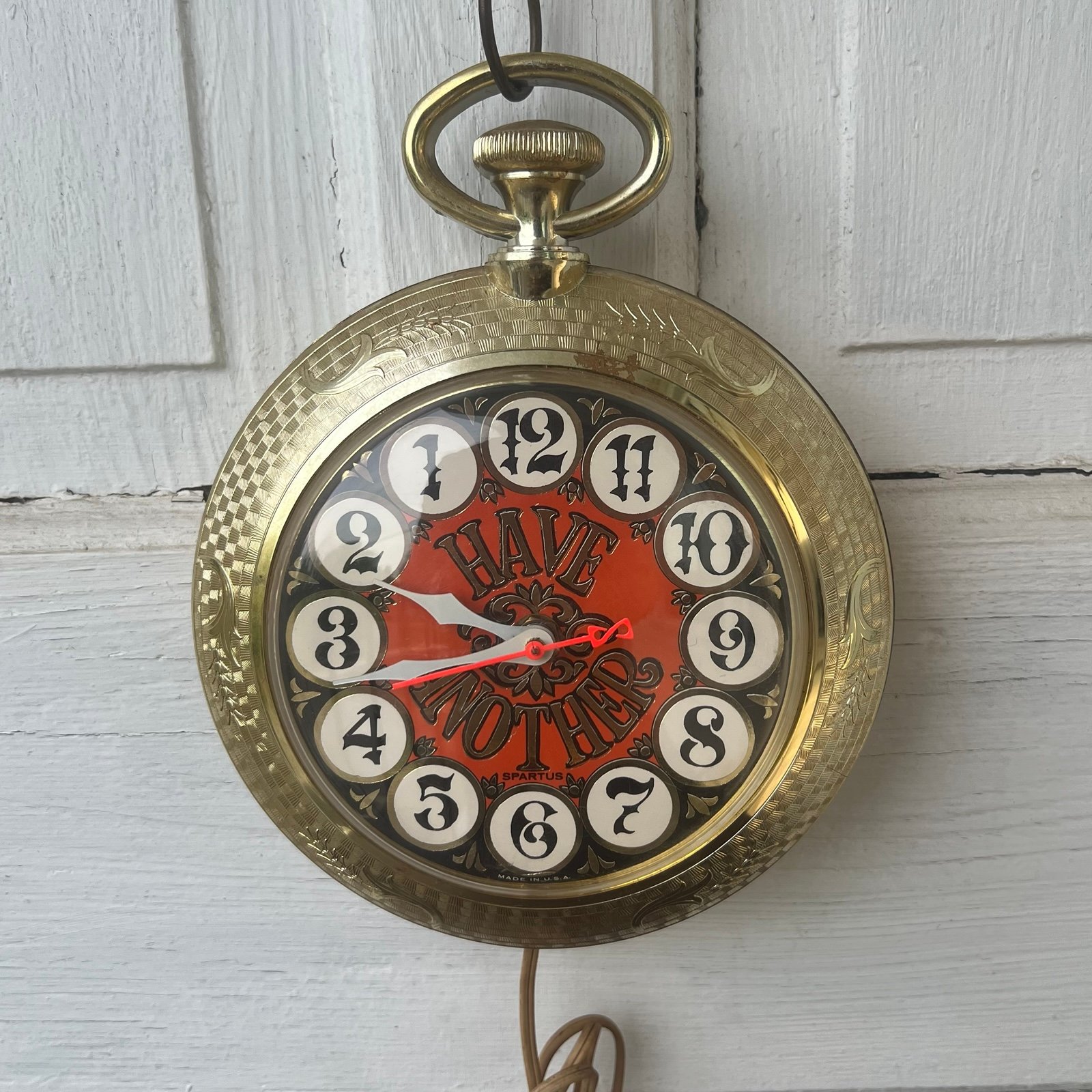 Vintage Spartus “Have Another” Backwards Running Wall Clock Man Cave Bar Working
