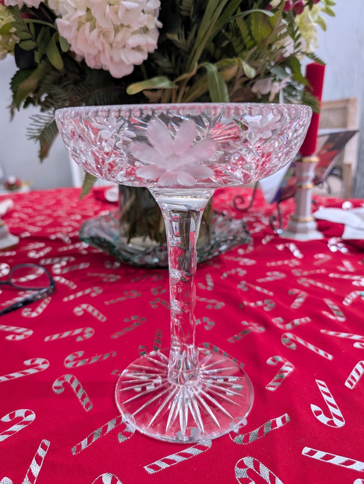 Vtg American Brilliant Cut Glass Compote