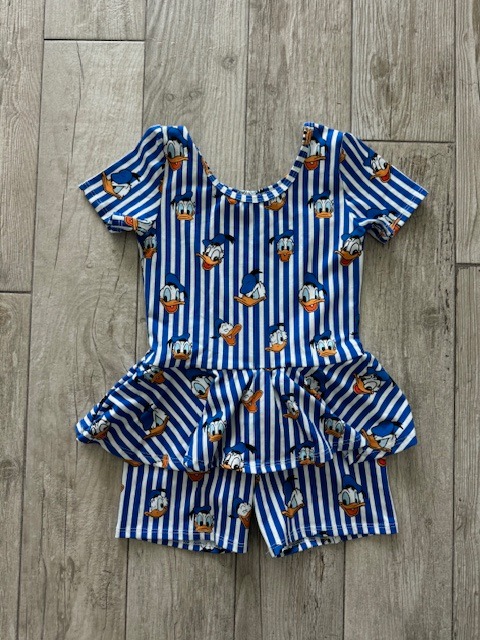 NWOT Wild Rich Kids Disney Donald Duck Striped skirted romper 9/10