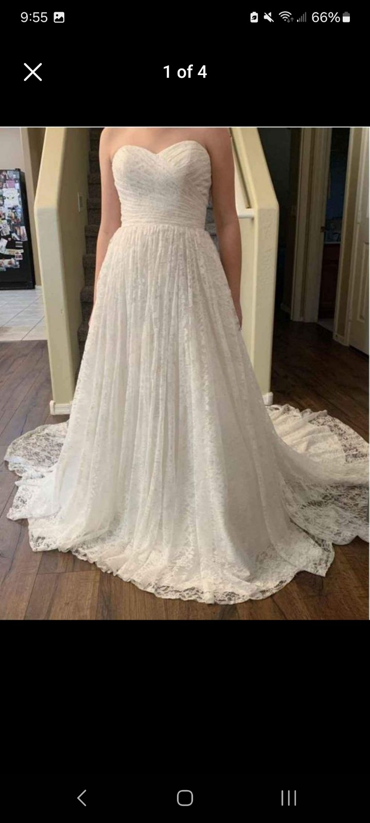 David's Bridal Lace Sweetheart Strapless Wedding Gown