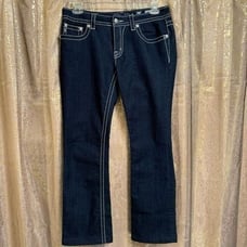 Miss Me Dark Blue Rhinestone Cross Pocket Denim Boot Cut Jeans 32 Altered