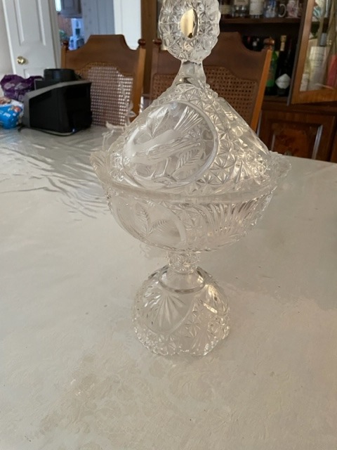 HOFBAUER GERMAN Crystal Compote/Candy Dish w/Lid Engraved Birds "BYRDES” Vintage