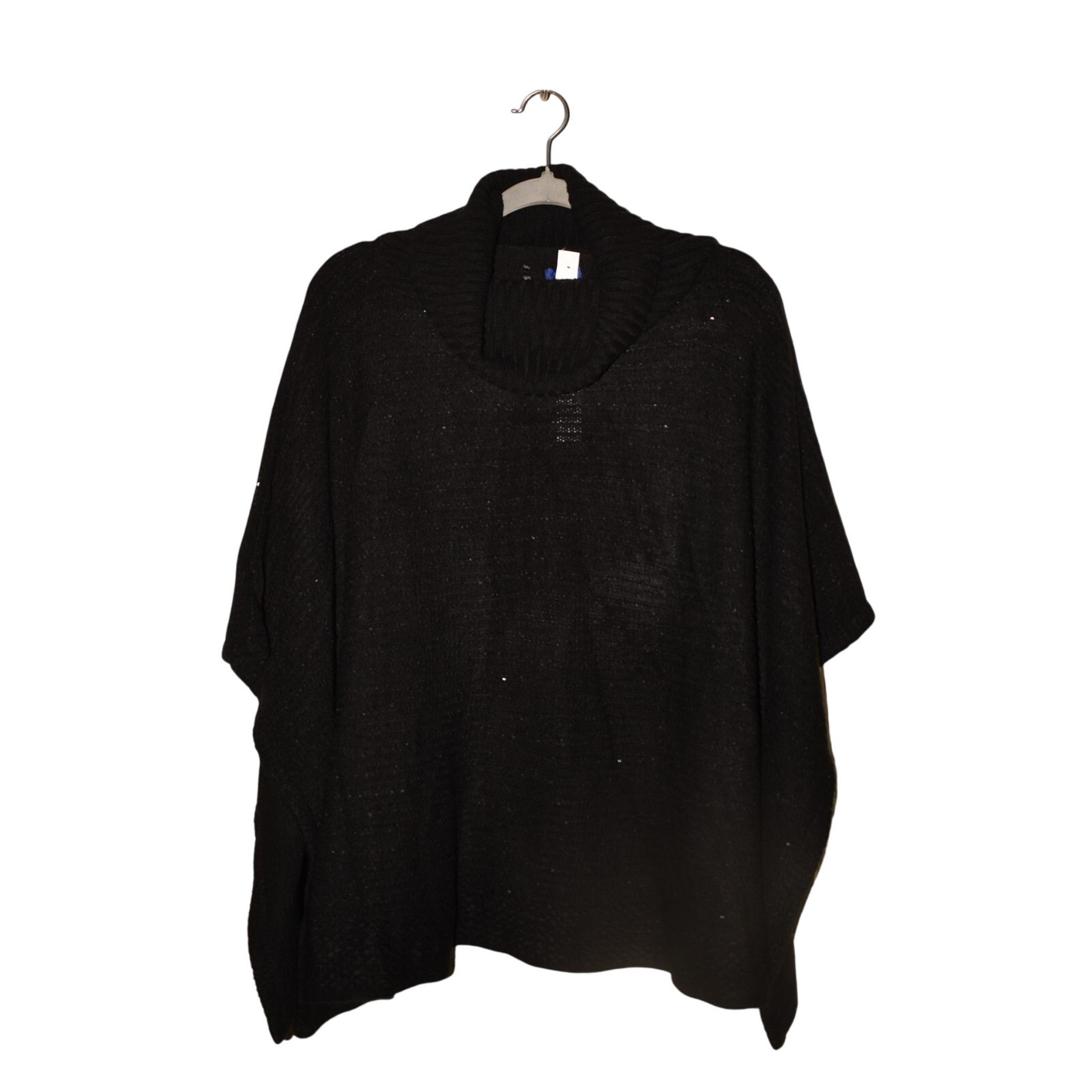 APT. 9 NEW $68 Black Sequin Ribbed Knit Cowl Neck Poncho Sweater OS One Size