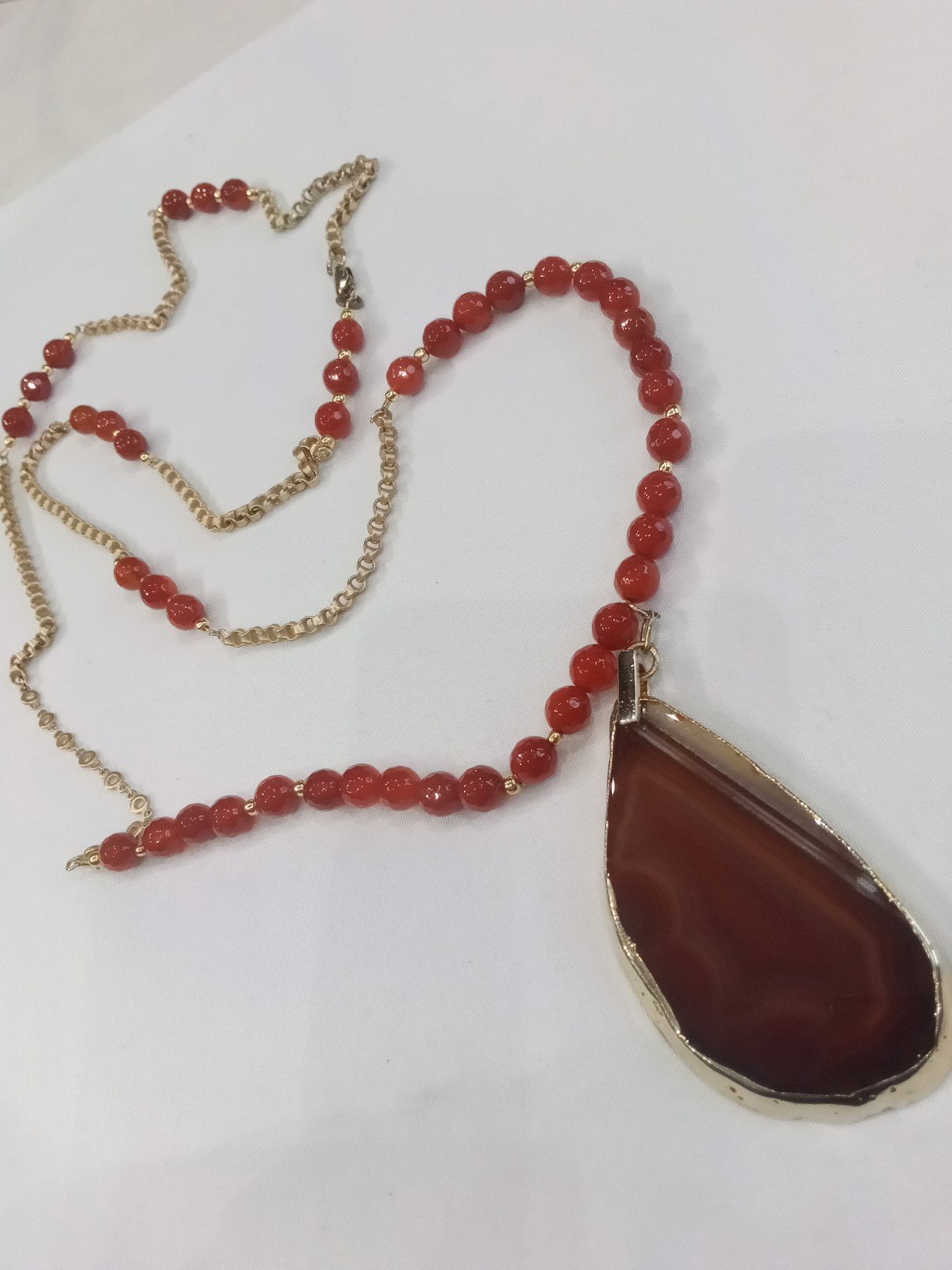 VTG 12 Kt 1/20 Gold Filled Necklace, Carnelian, Gold Rim Agate Sliced Necklace.