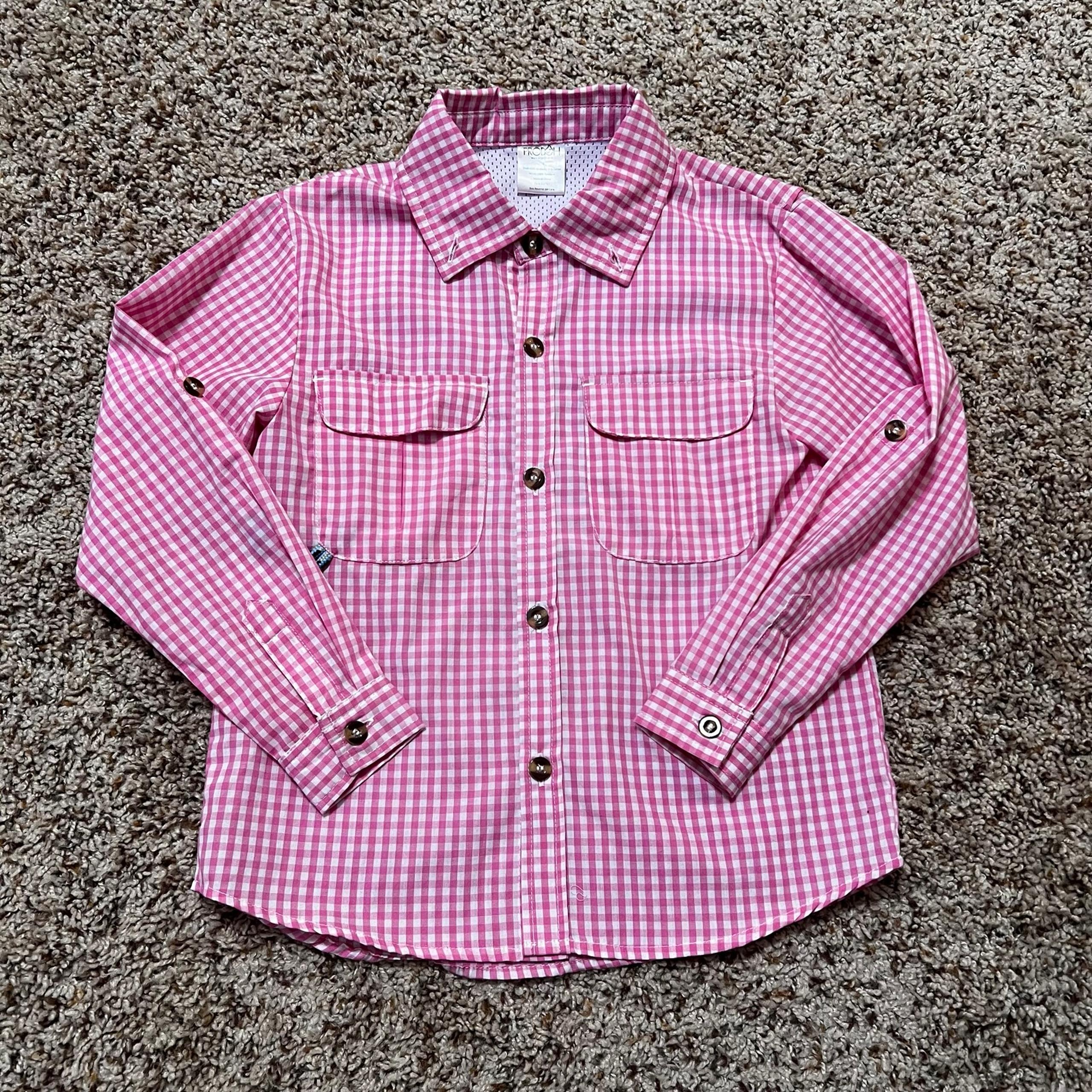 Prodoh Pink Gingham Button Down Fishing Shirt Size 6
