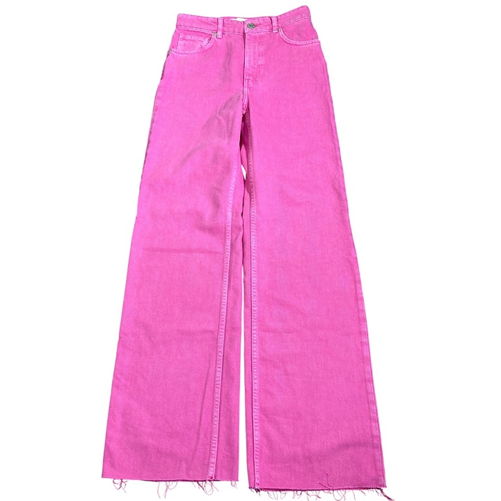 ZARA Wide Leg High Rise Raw Hem Jeans Hot Pink Sz 4 EUC
