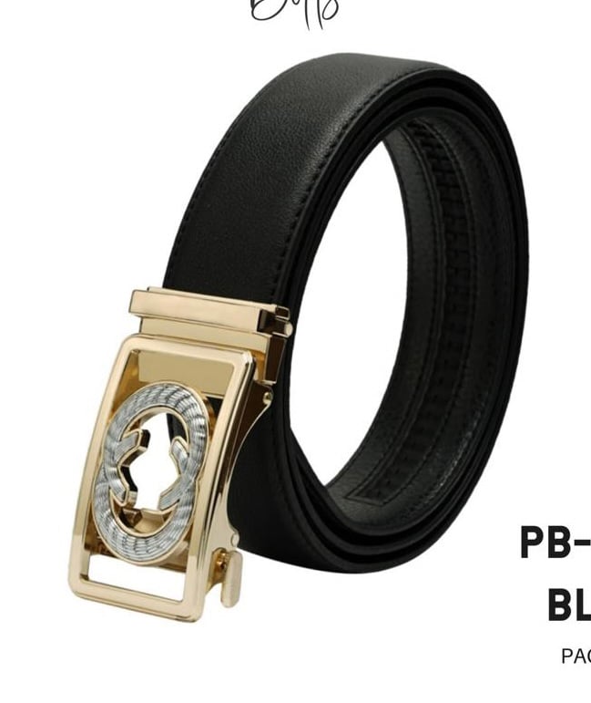 Double Ganc Chain Link Gold Buckle Black Strap Retractable Belt