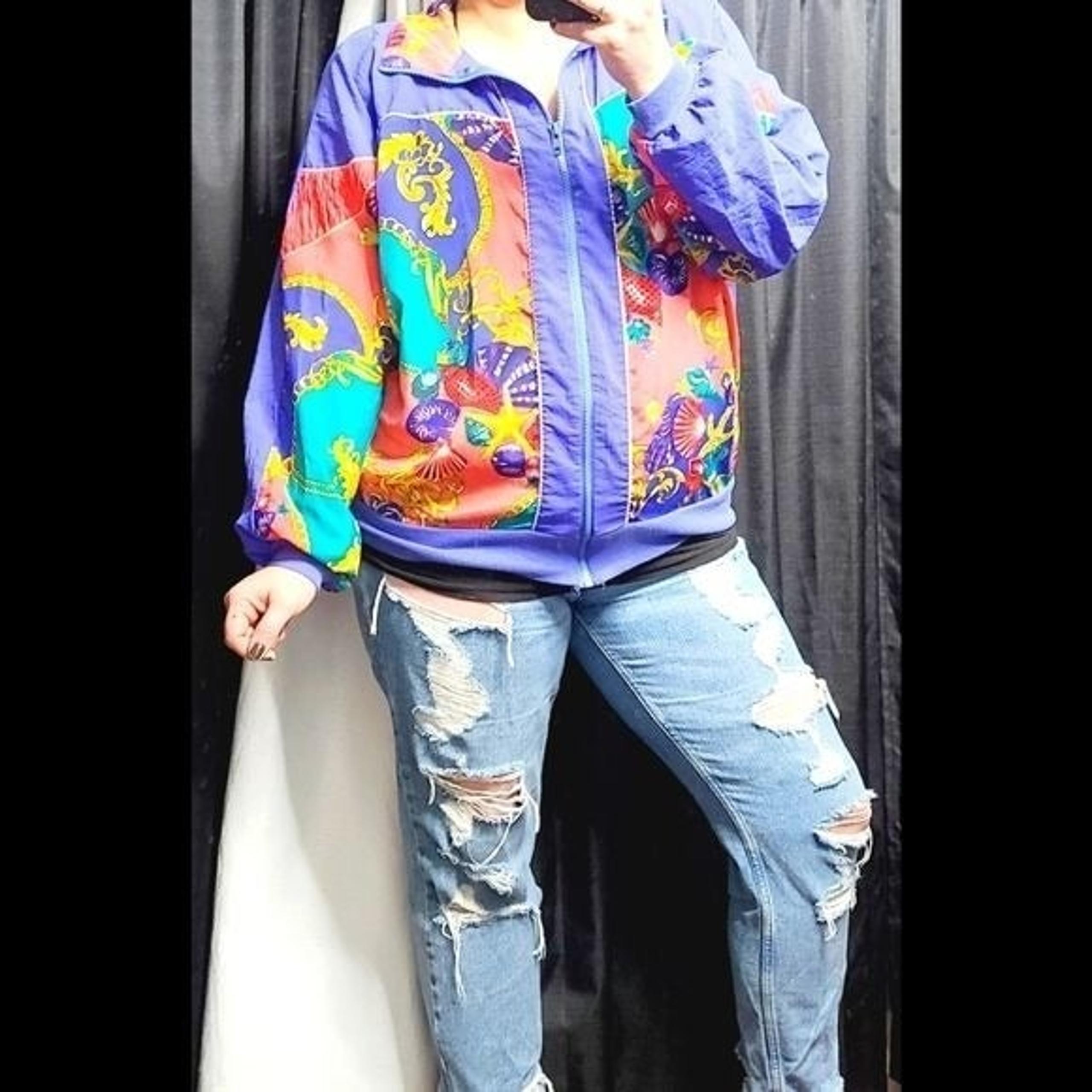 Vintage 80s Pastel Mermaidcore Seashell Novelty Windbreaker Athletic Jacket