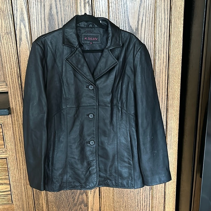 M. Julian Genuine Leather Jacket Coat Blazer Lined Winter Button Closure XL