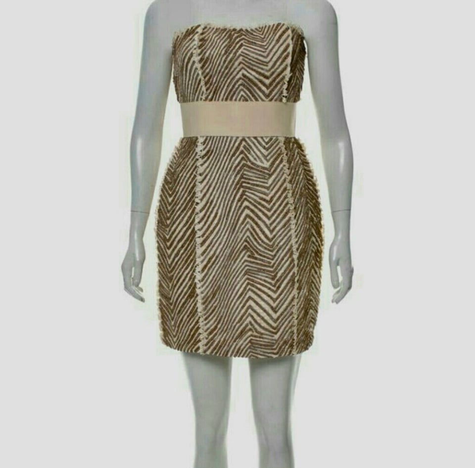 Adam Lippes Tangerine Beaded Ivory Silk Strapless Dress MSRP 899.
