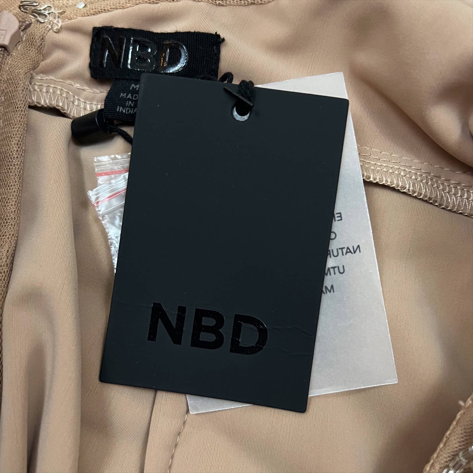 NWT NBD sale Jerry Embellished Mini Halter Dress in Nude Size Medium $296