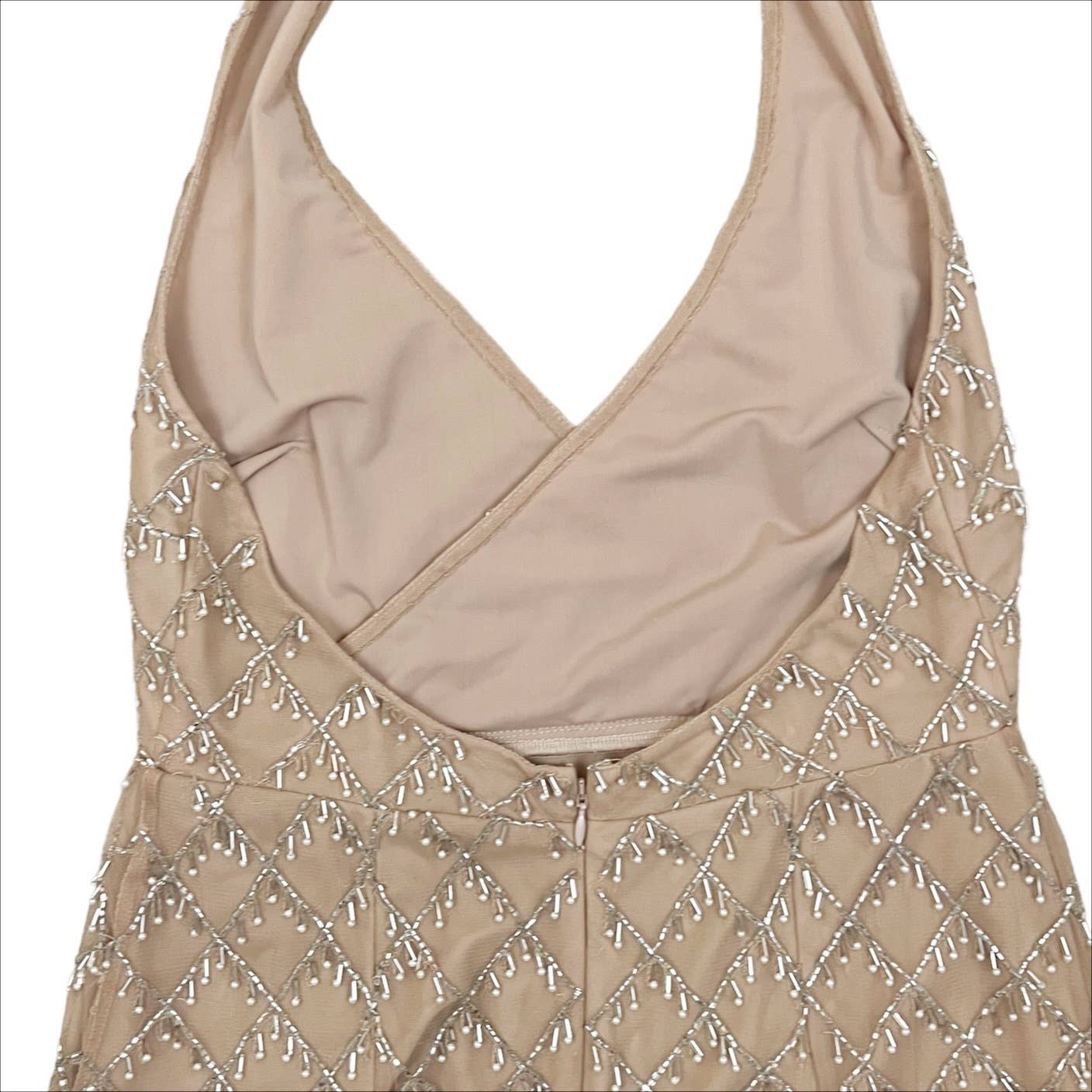 NWT NBD sale Jerry Embellished Mini Halter Dress in Nude Size Medium $296