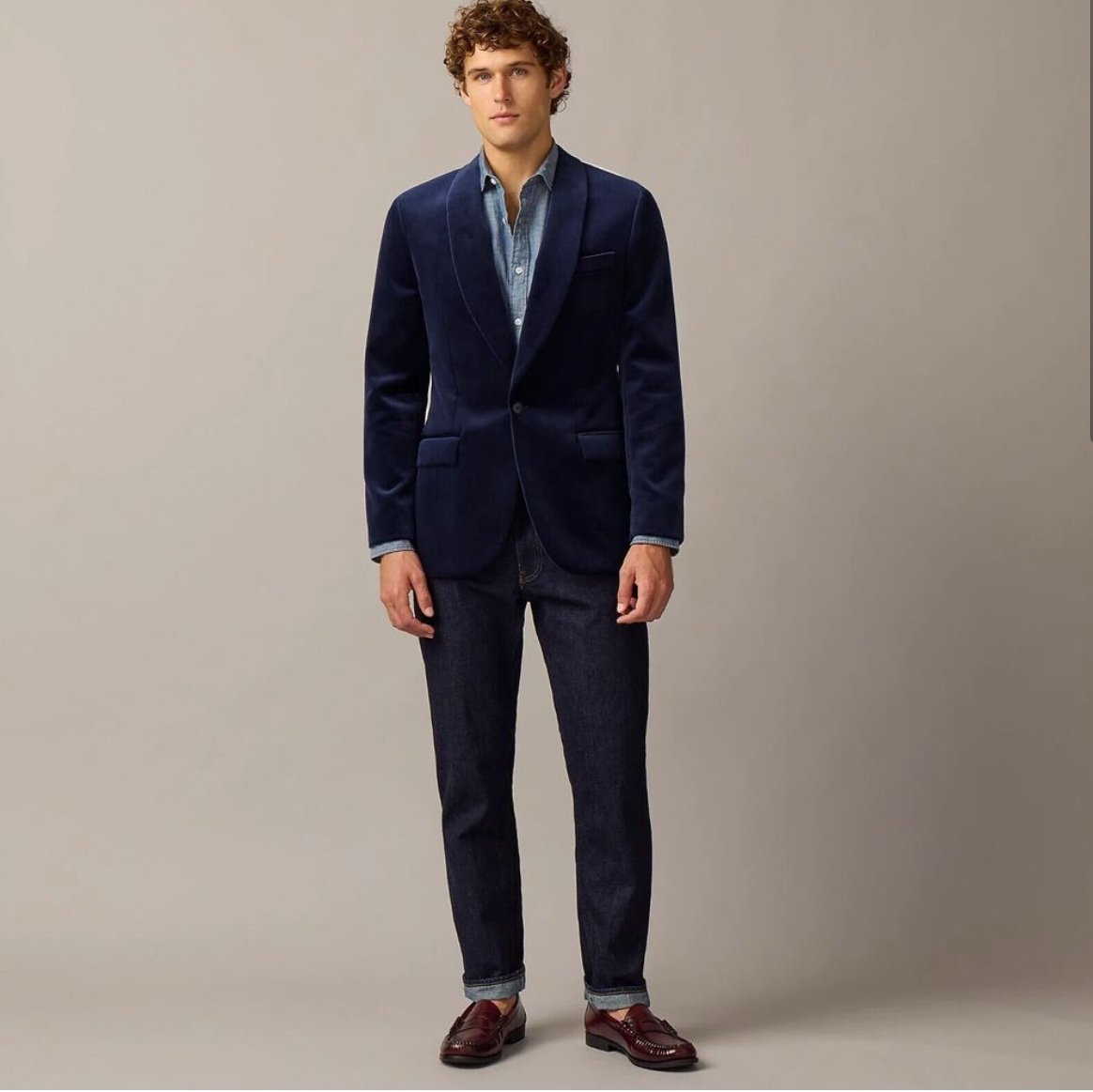 J.CREW Ludlow Shawl-Collar Velvet Blazer Jacket sz 40 R Atlantic Navy Exce