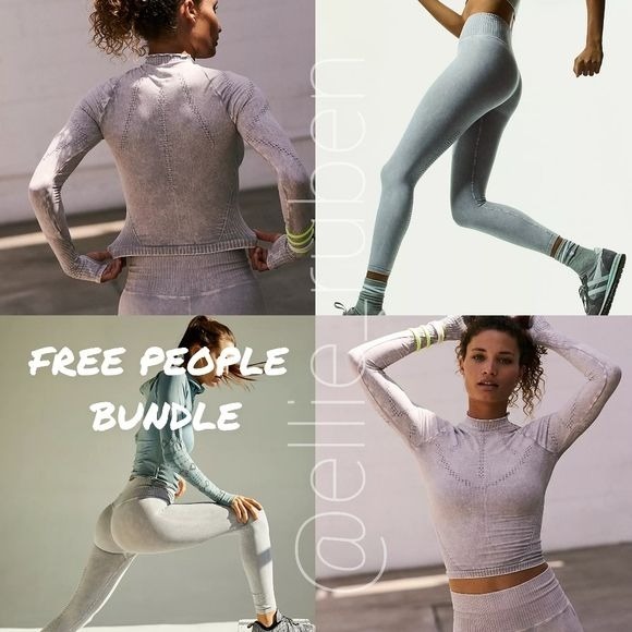 Free People Movement Good Karma Legging & High Neck Layer Top Bundle- Ice Grey