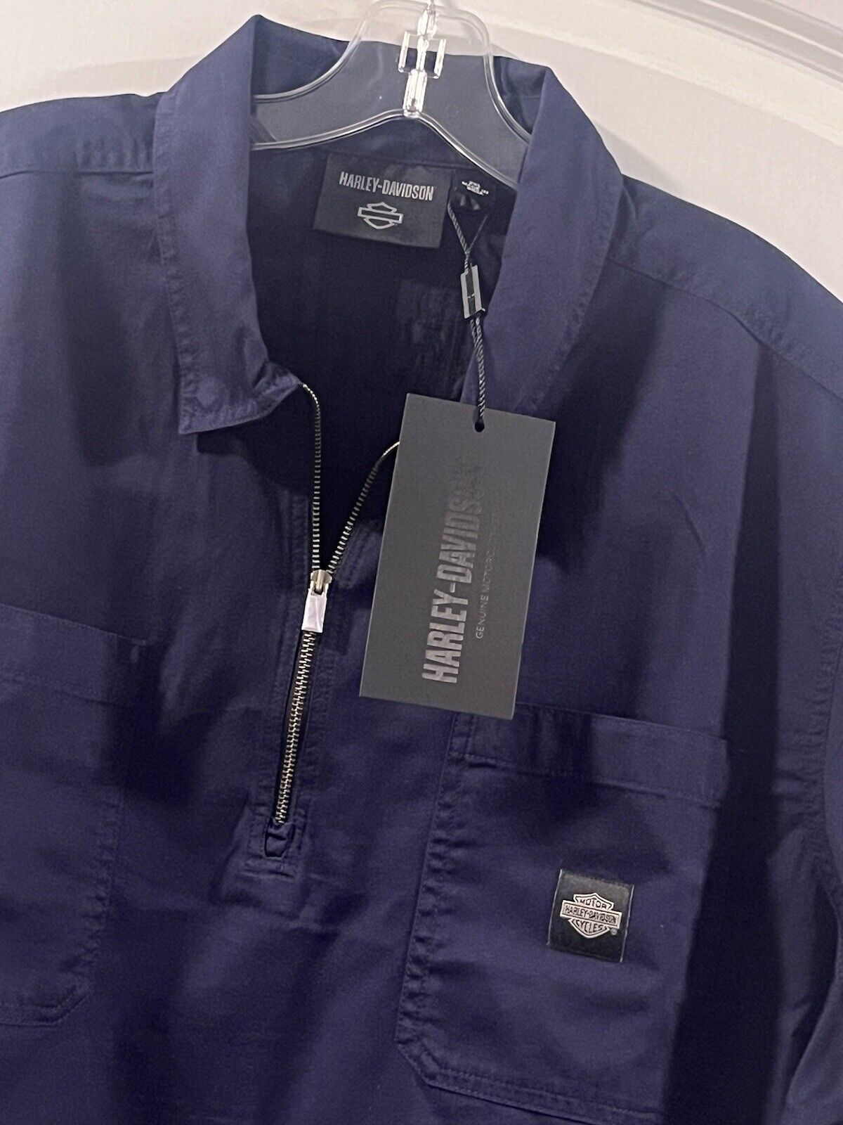HARLEY DAVIDSON Men’s XL Quarter Zip With Pockets Navy Blue 1/4 Zip Shirt