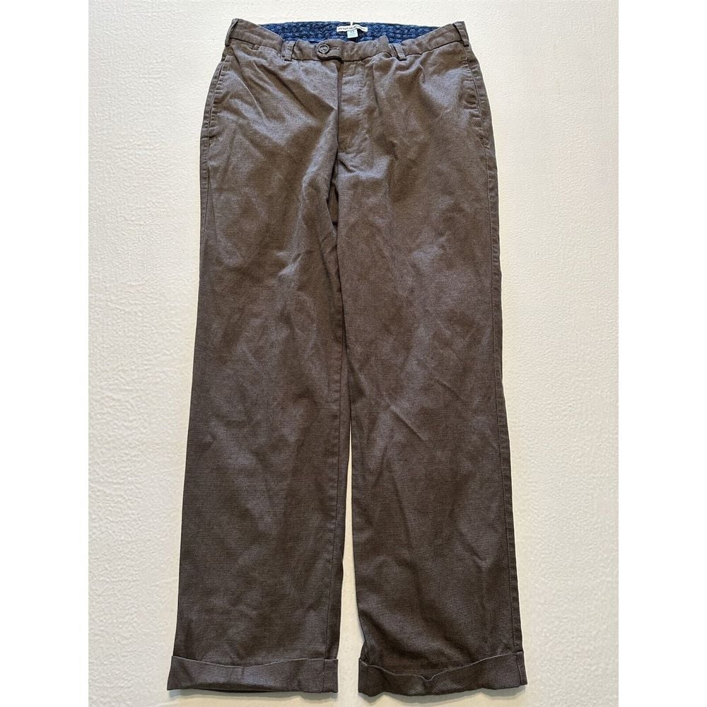 Peter Millar 33 x 28 Brown Birdseye Weave 100% Cotton Cuffed Trousers MF13B202