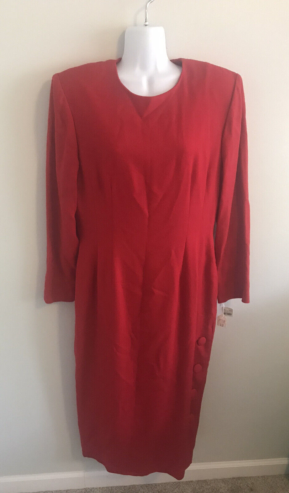 NEW Vintage Hudson's Long Red Dress Long Sleeve Buttons Women's Size 12 Lined