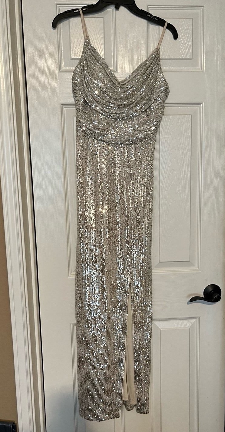 Prom Dress Dance Dress Gorgeous Silver sequins on beige Brand New no tags Size 2