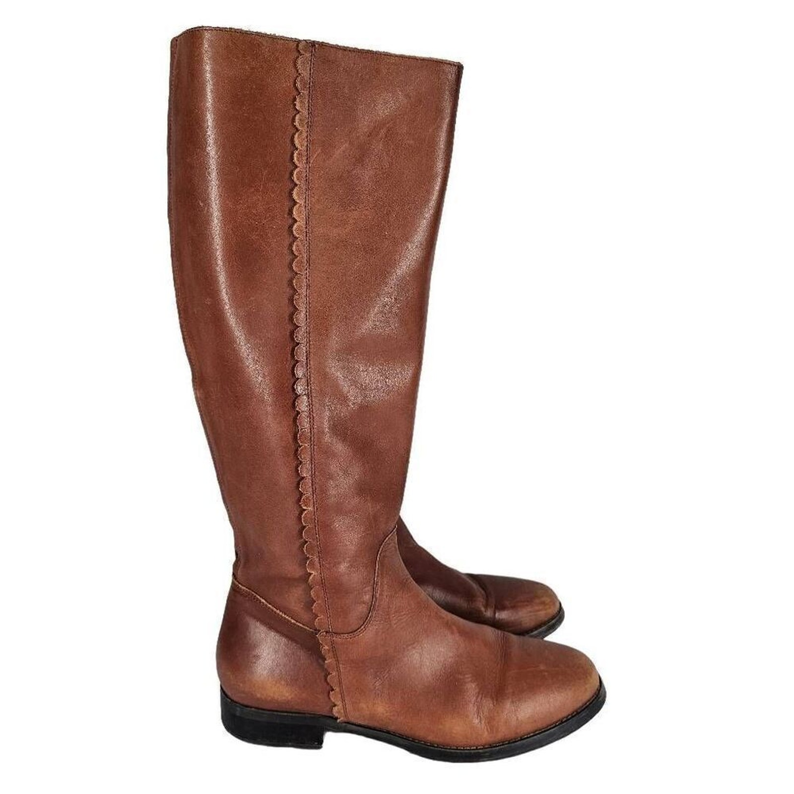 Boden Scalloped Edge Riding Boots Tan EU 39