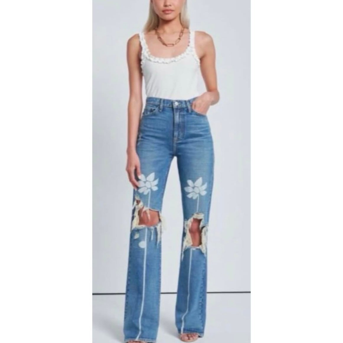 7 For All Mankind FAM easy boot denim jeans in tea party floral 23