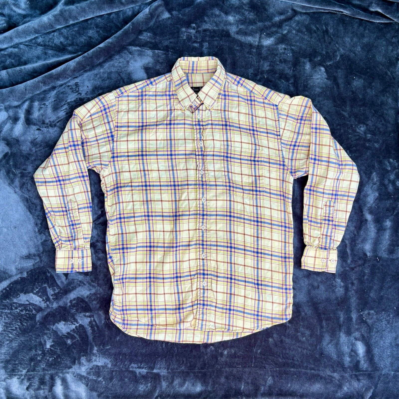 vtg GITMAN BROS 70s 80s USA-Made Mens Yellow Plaid Long Sleeve Button Down Shirt