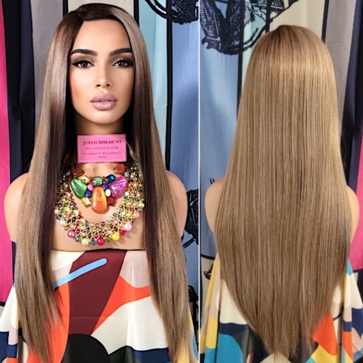 Celebrity Double ash blonde brown balayage h.d straight lace front wig