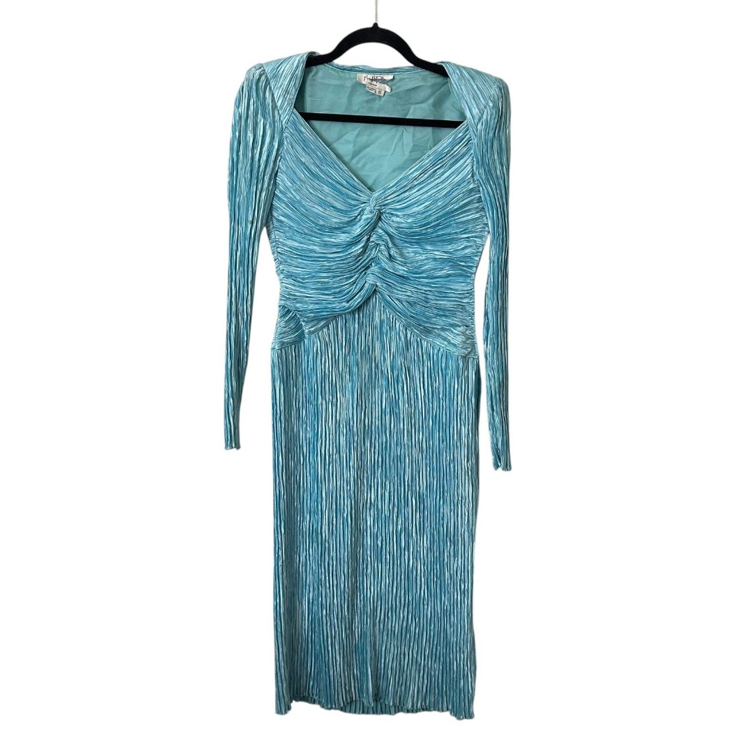 MARY MCFADDEN COUTURE 1980s Pleated Midi Dress Blue Sz 6