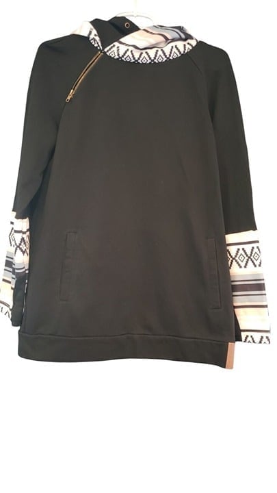 T Alexander Wang Black Double Hooded Sweatshirt Thumb Holes Print Womens Size XL