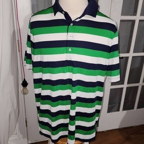 RLX Ralph Lauren Mens Navy Green White Striped Polo Golf Shirt XL