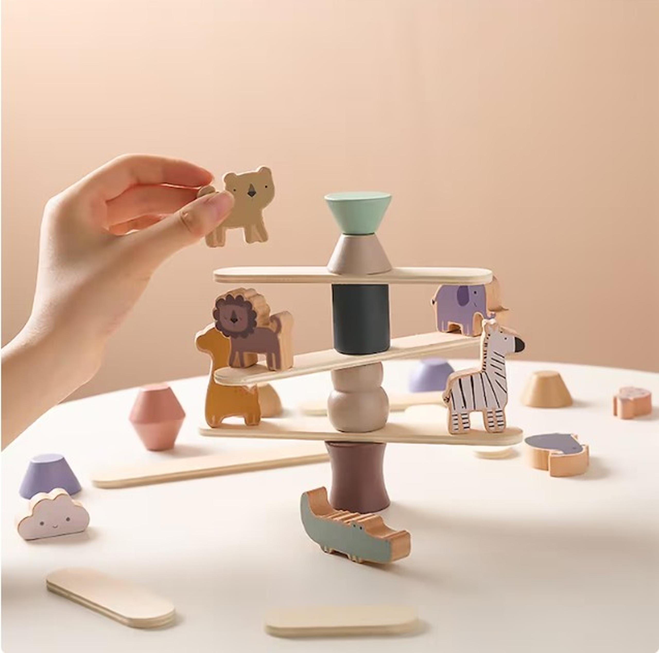 Wooden animal blocks Wooden puzzle toy Learning toy set First birthday gift