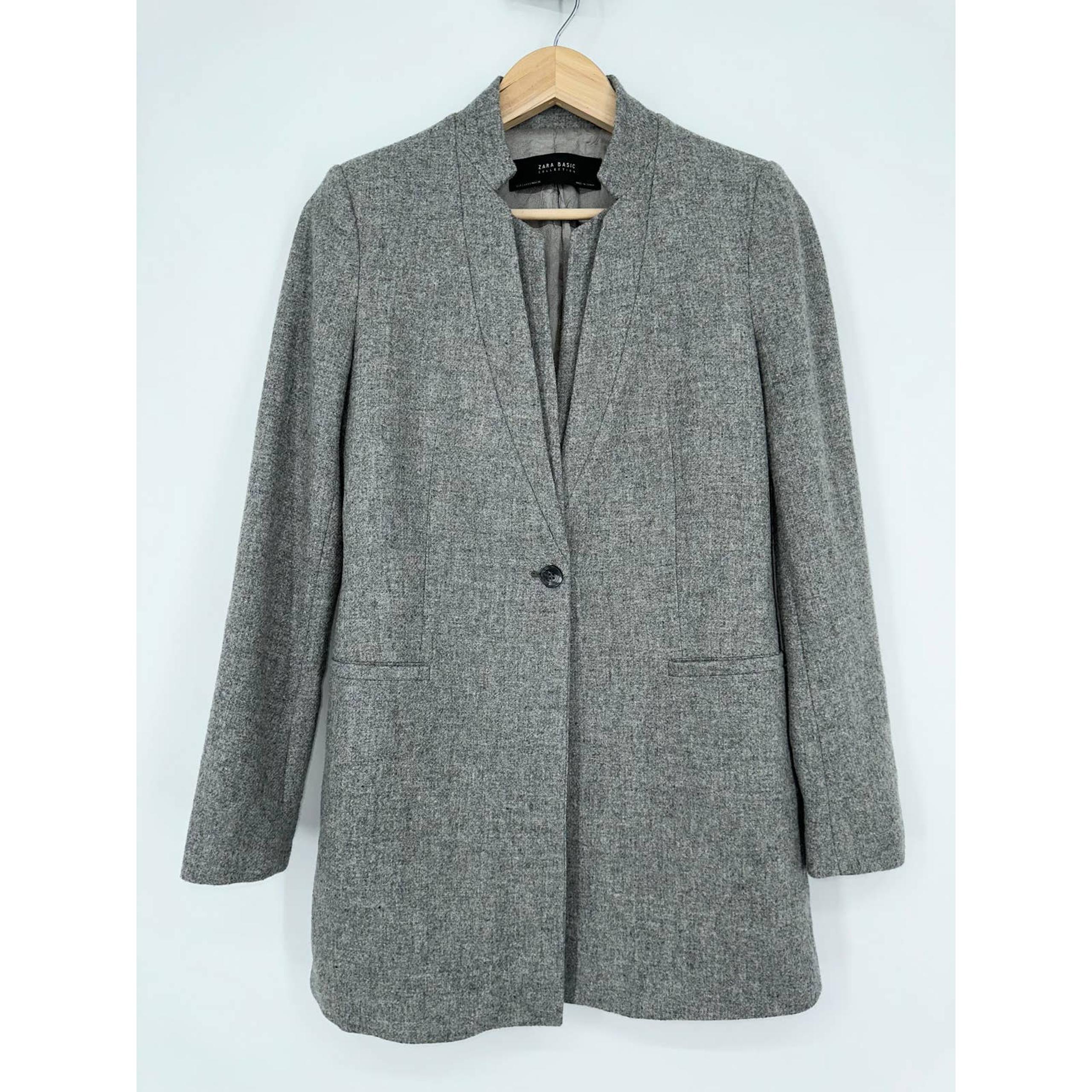 ZARA Frock Coat With Double Lapel Collar Longline Wool Jacket, Gray
