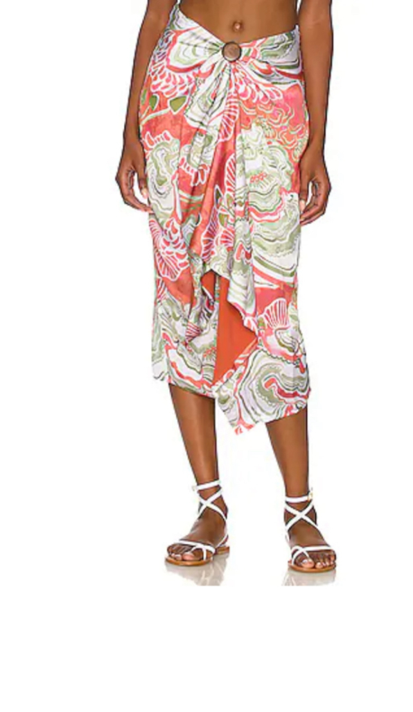 ANDREA IYAMAH Behati Skirt in Abstract Mushroom Print Coral Size Medium