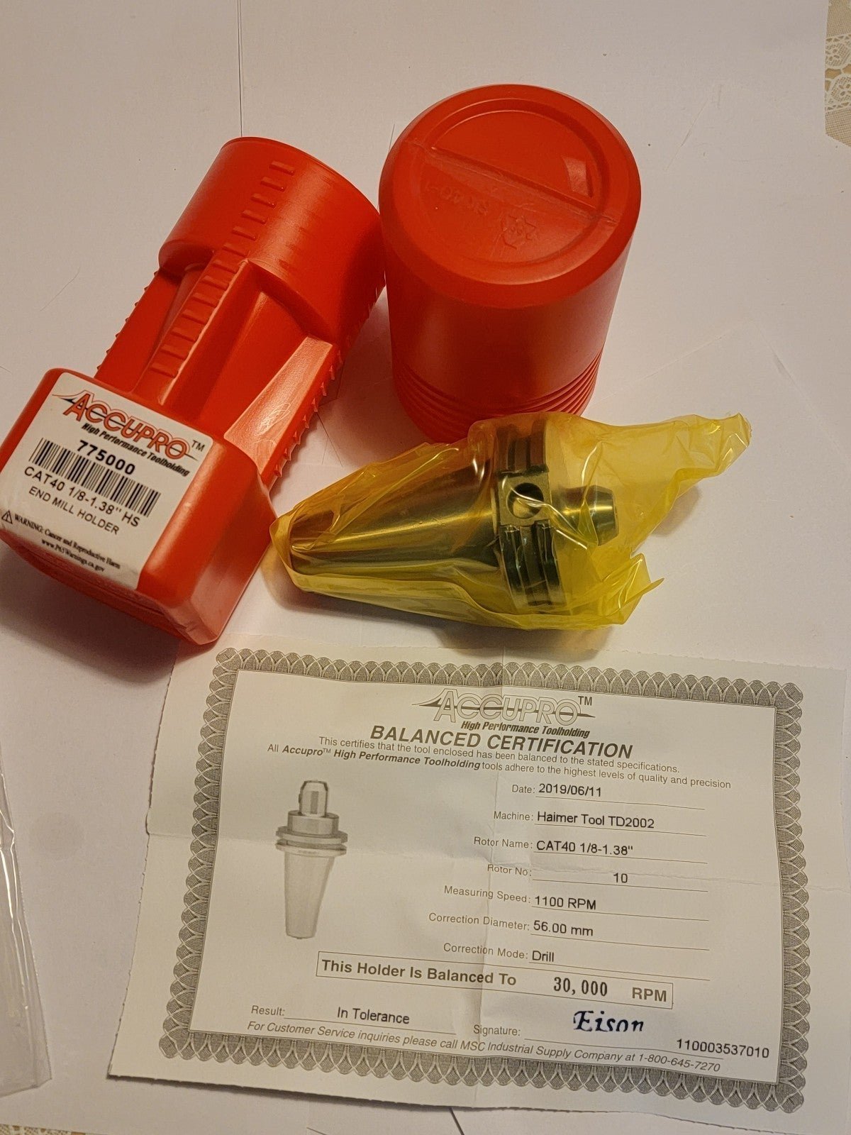 Accupro 775012 CAT 40 3/8-1.38 HS END MILL HOLDER BRAND NEW