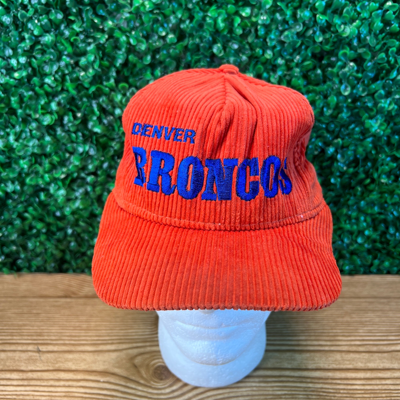 Vintage AJD Denver Broncos Orange Corduroy Hat Cap Snapback Made in USA