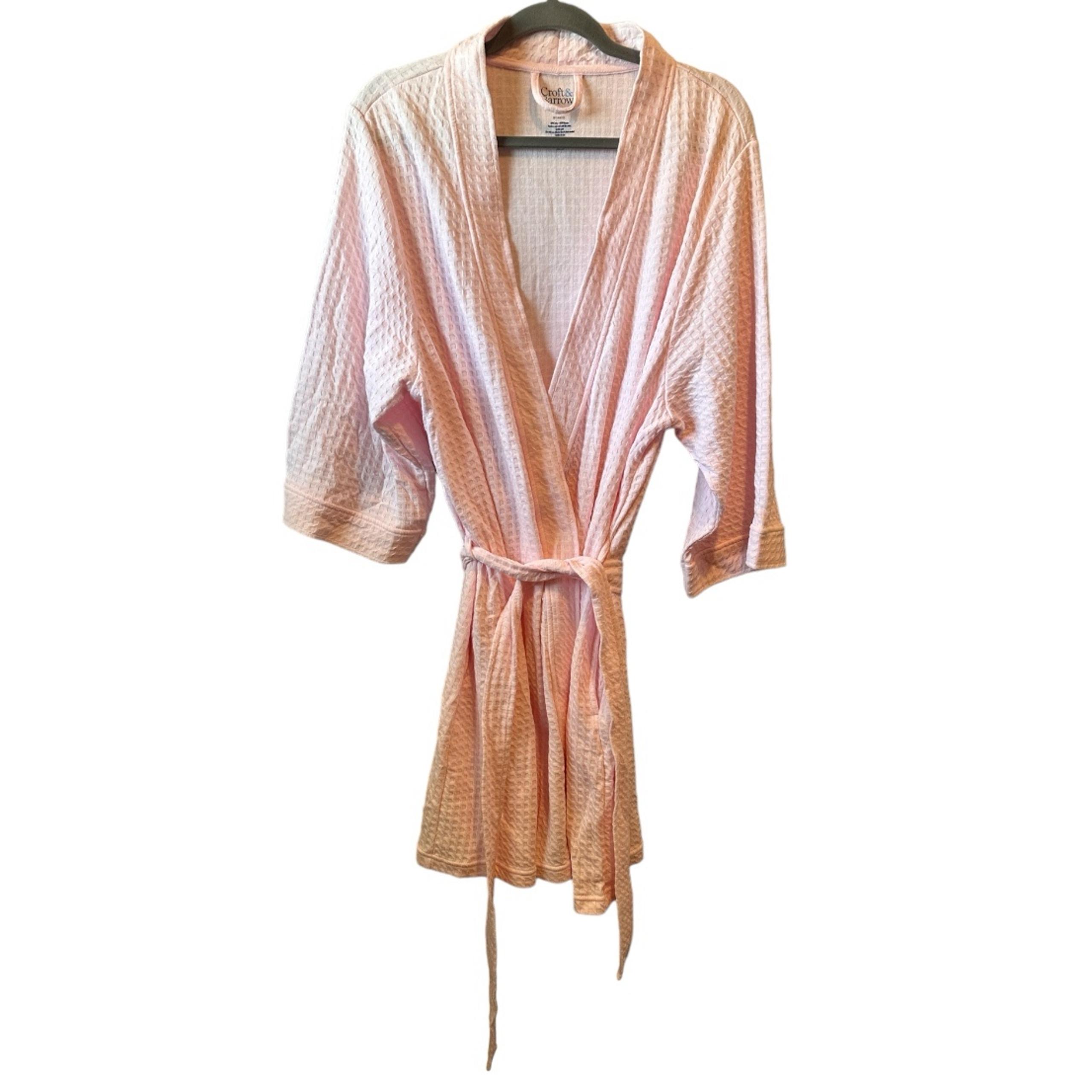 Croft & Barrow Women Kimono Robe Pink Size XL Waffle Weave Texture Tie Belt