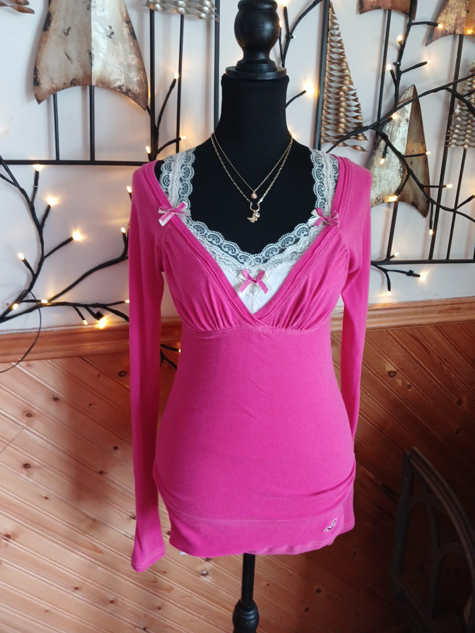 ♡Y2K♡Hollister empire waist long sleeve sweetheart neckline babydoll henley top♡