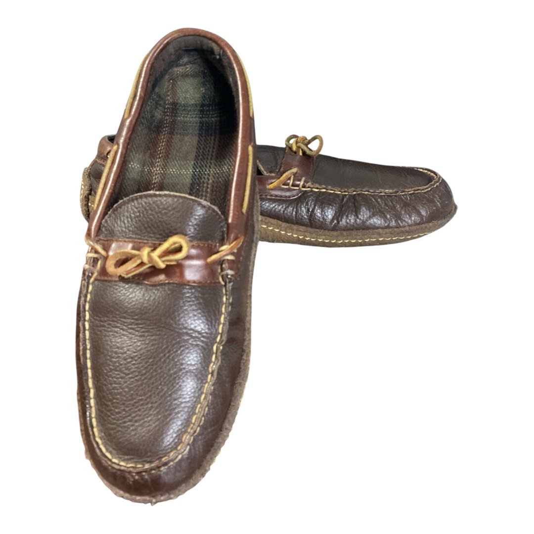 L.L. Bean Slip on Preppy Brown Leather Crepe Sole Flannel Lined Moccasin 11 M