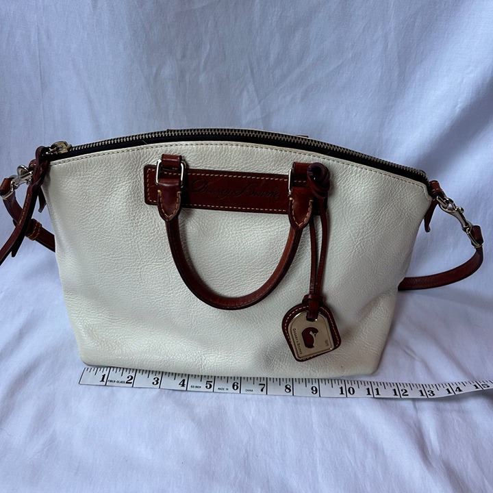 Dooney And Bourke White Pebble Grain Leather Large Satchel Zip Handbag