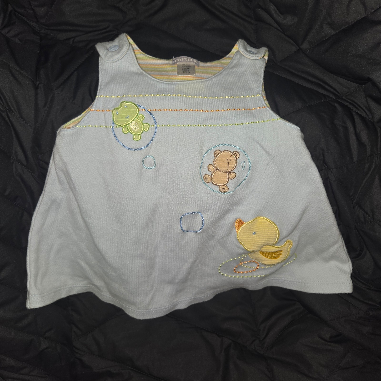 Vintage Carters Baby Girls Dress - 3 Months Bubbles - Teddy Bear, Duck, Frog