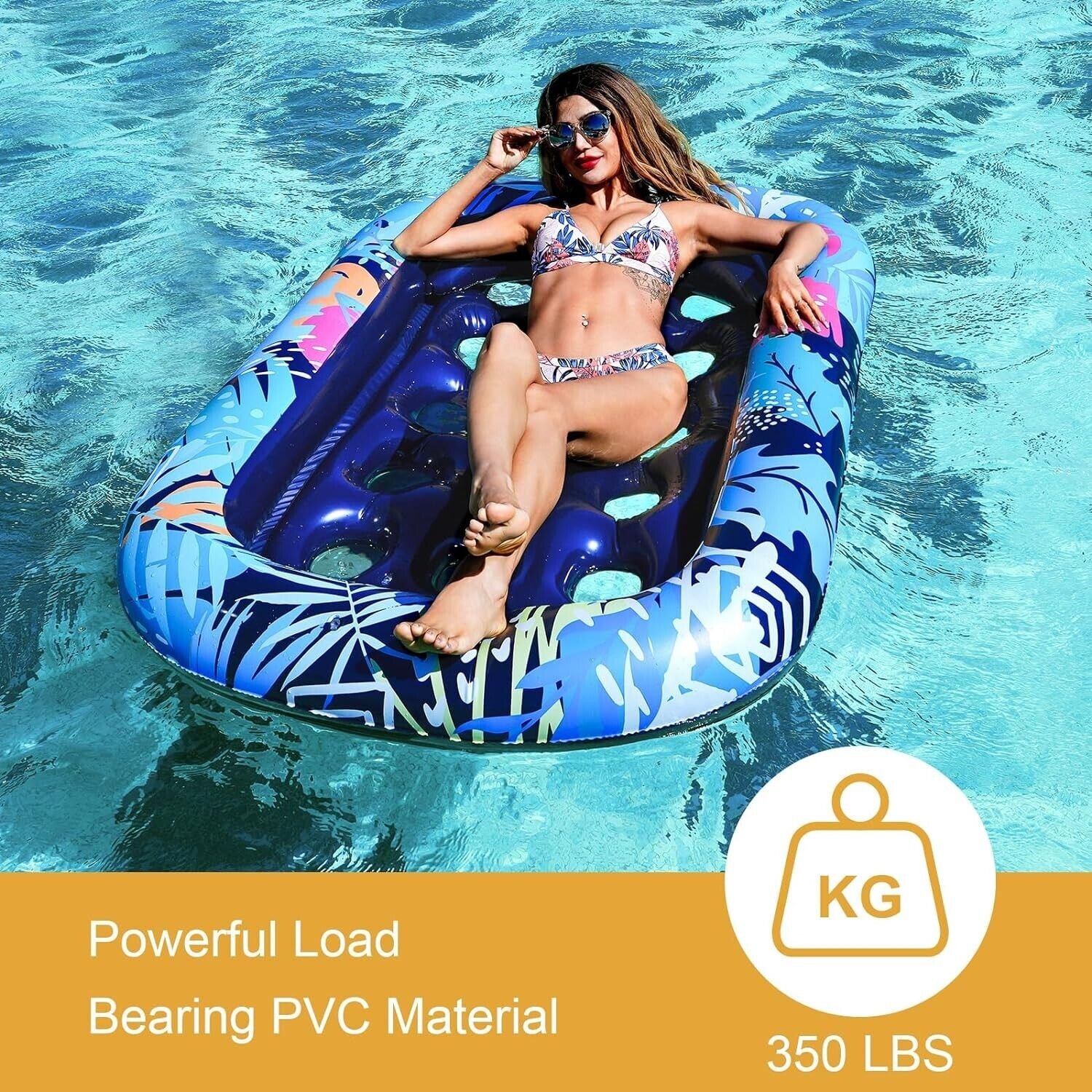 Pool Lounger Float, 66 x 43.3 Inflatable Pool Floats Adult with Headrest