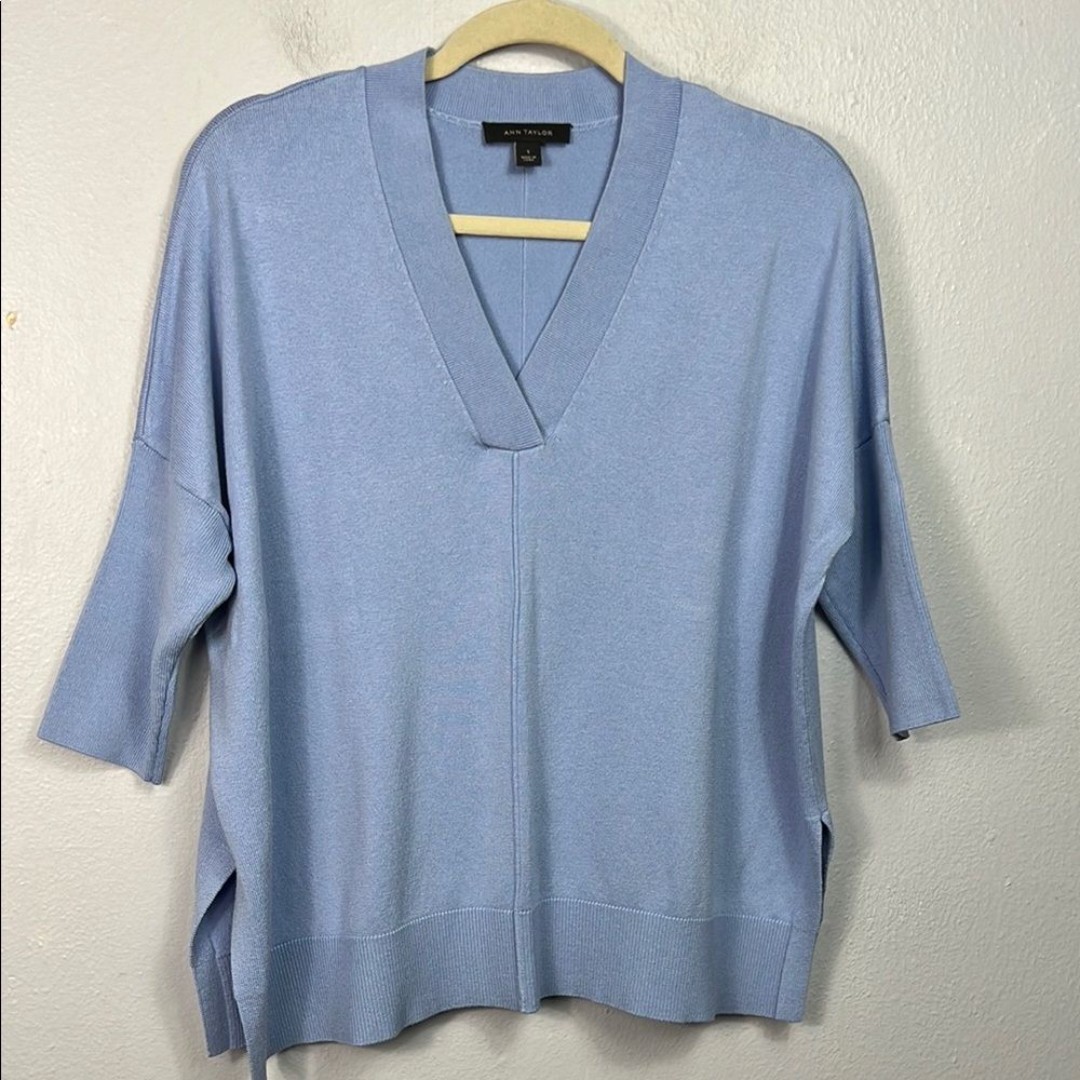 Ann Taylor Light Blue Elbow Length Pullover Silk Blend Oversized Sweater Small