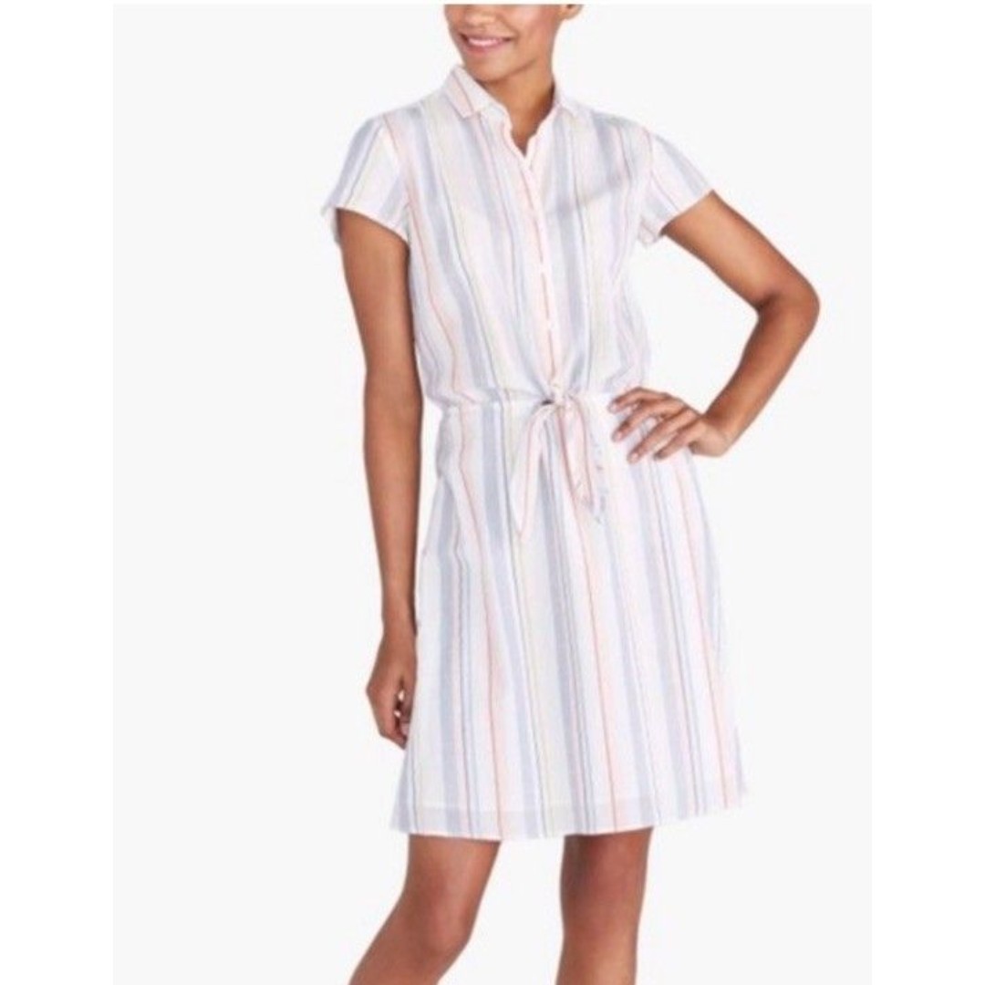 J. CREW Fiesta Summer White Swanzey Stripe Tie Waist Button Front Dress Medium