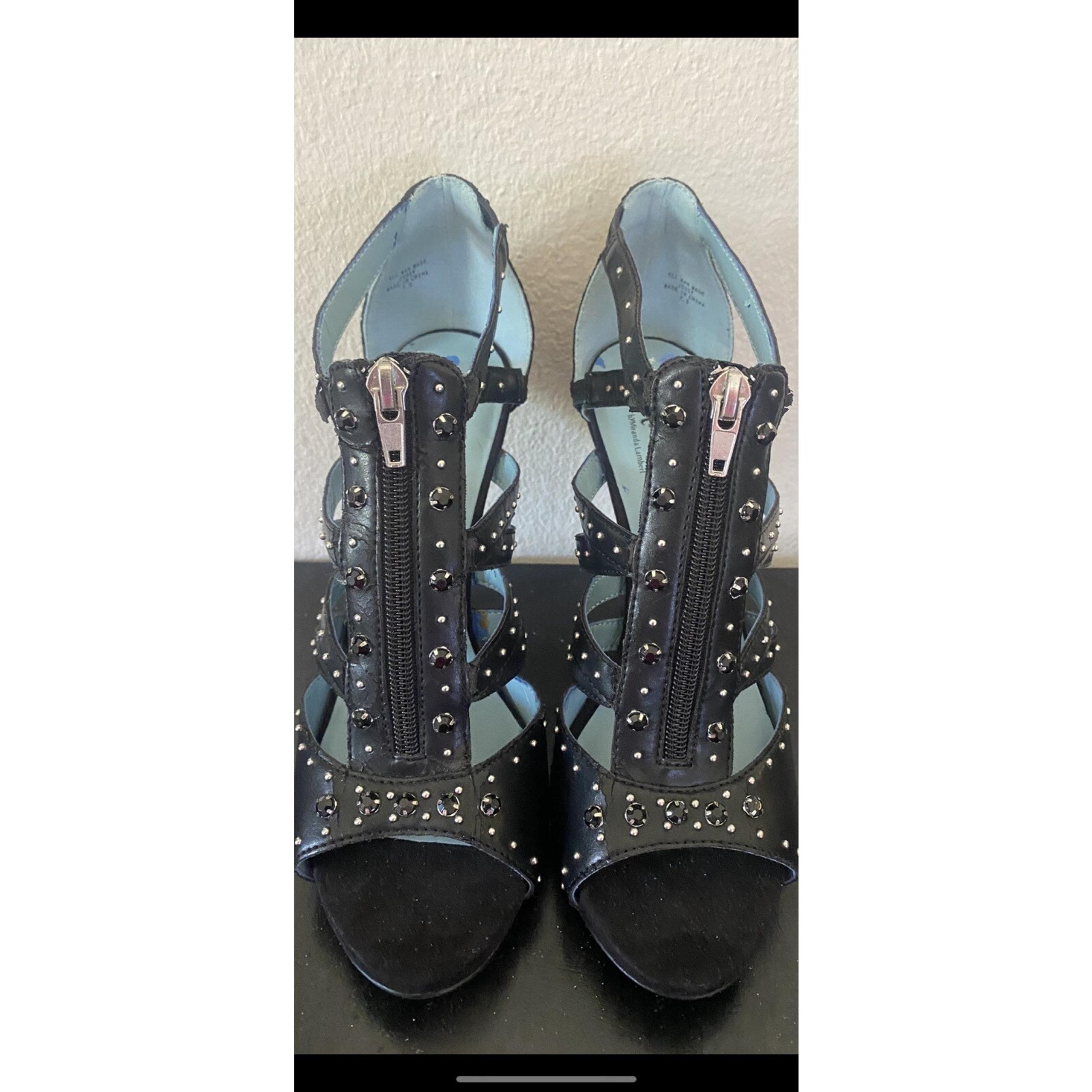Miranda Lamber PeepToe Studs Cut Out Heels Black Front Zip Shoe 7 1/2