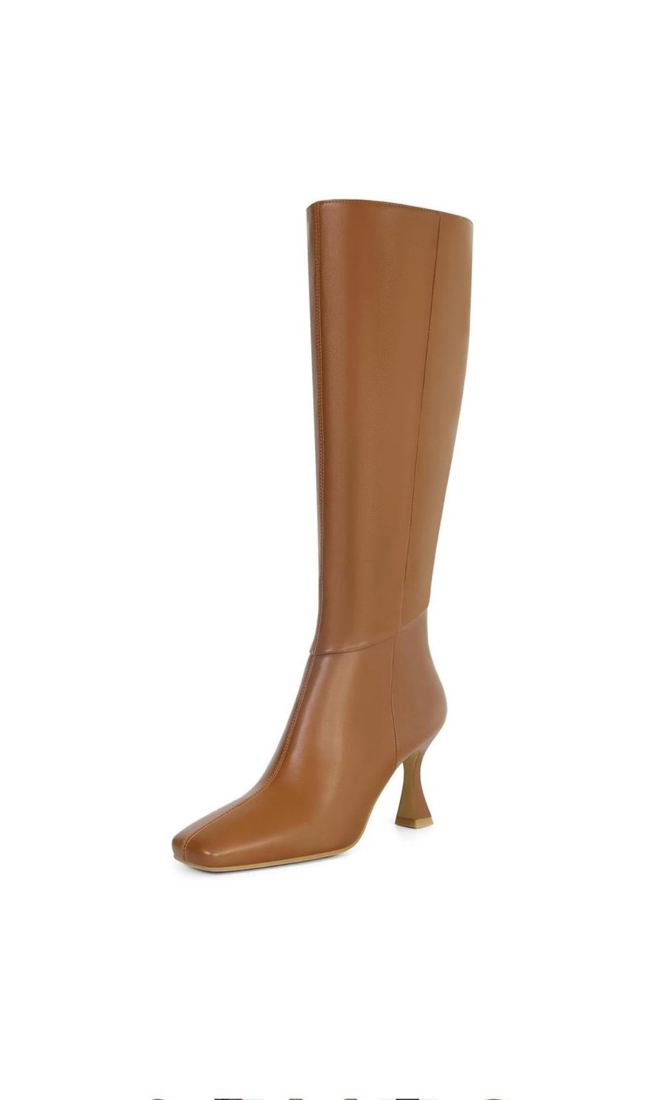 Brown Faux Leather Knee High Boots for Women Stiletto Kitten Heeled Sexy Boots