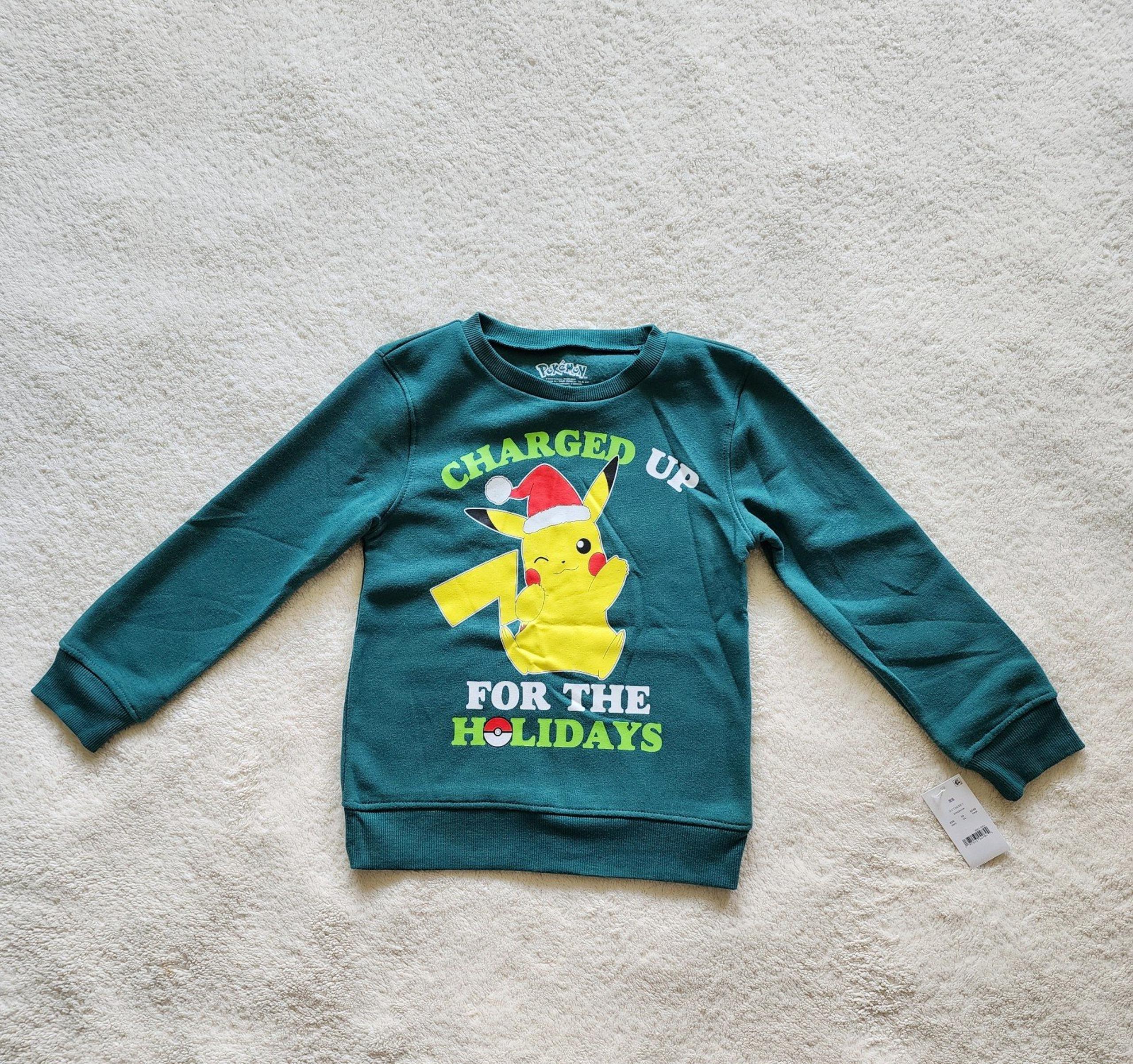 NWT Boy Girl Pokemon Christmas Graphic Fleece Sweatshirt, size S 6/7 CHARGED UP