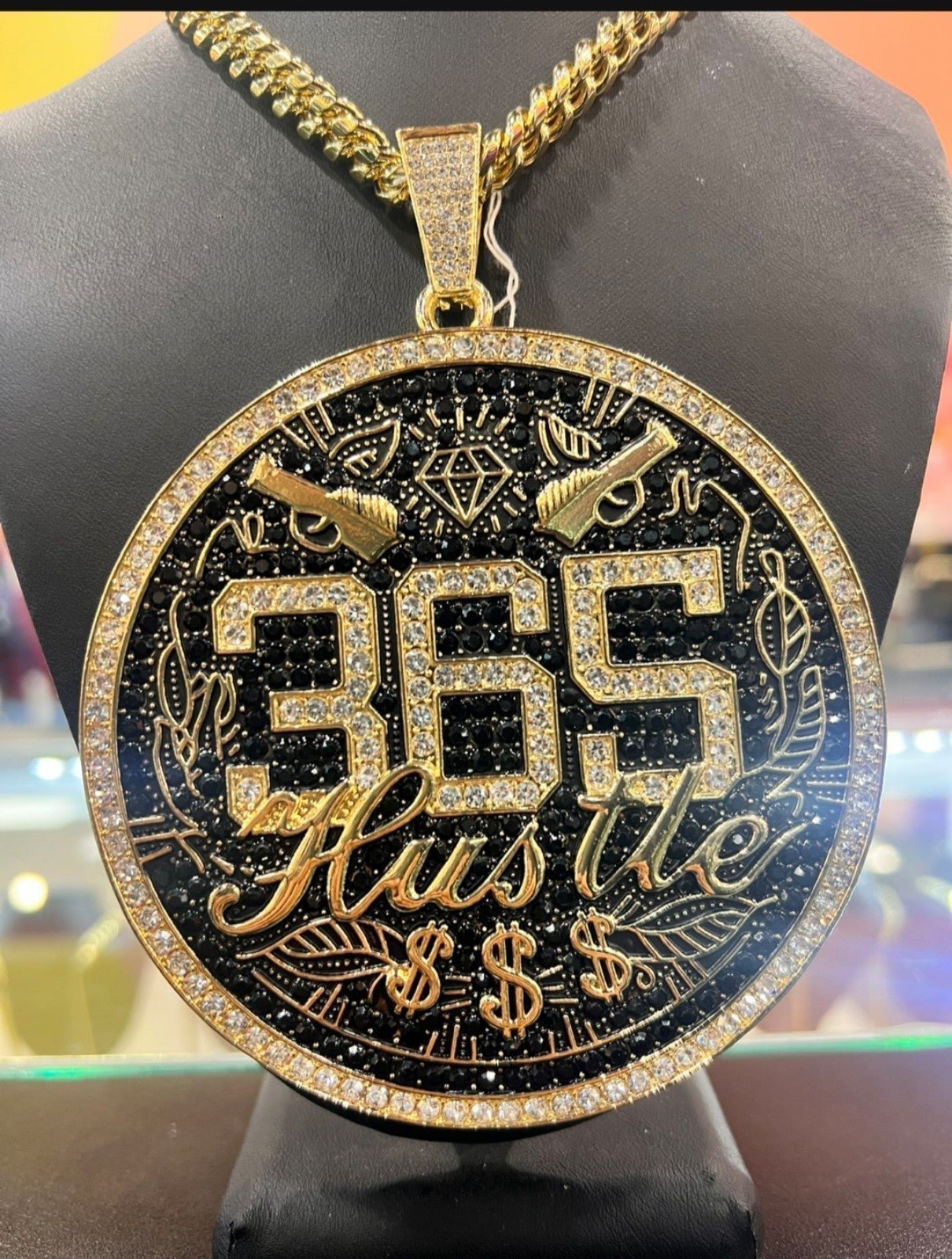 large pendant Cz Micro Pave14K Gold Finish 365 Hustle Jumbo