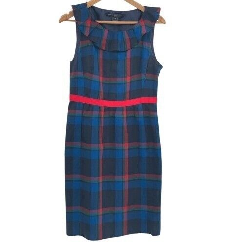 Marc Jacobs Dress Women 10 Blue Red Tartan Plaid Harry's Law Brittany Snow Silk