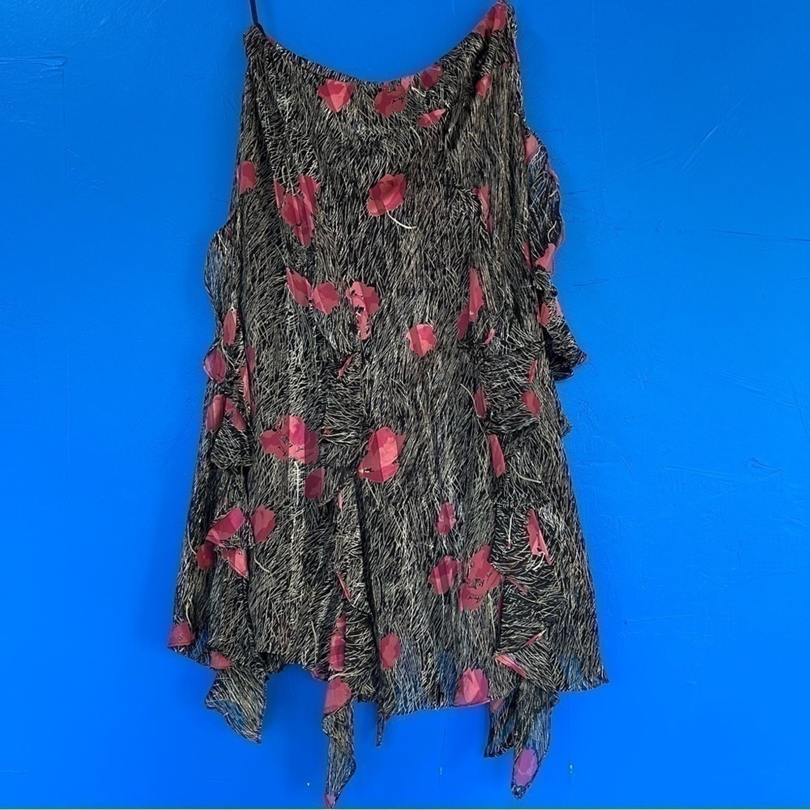 Jones New York 100% silk ruffle 90s roses skirt​​​​​​​​​​​​​​​​​​​​​​​​​​